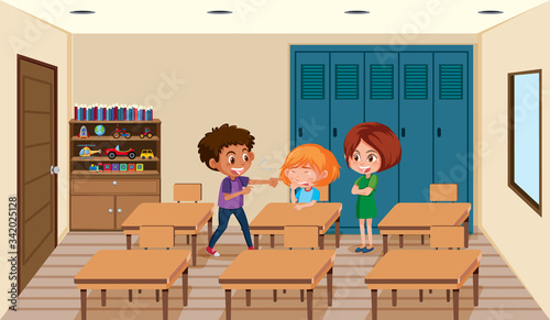 Scene with kid bullying their friend in classroom