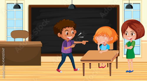 Scene with kid bullying their friend in classroom