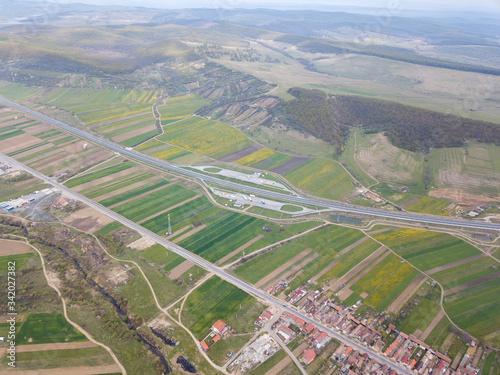 aerial view of highway parking area
