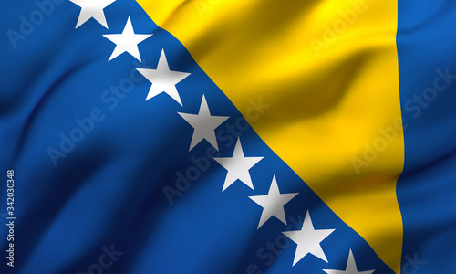 Canvas-taulu Flag of Bosnia and Herzegovina blowing in the wind