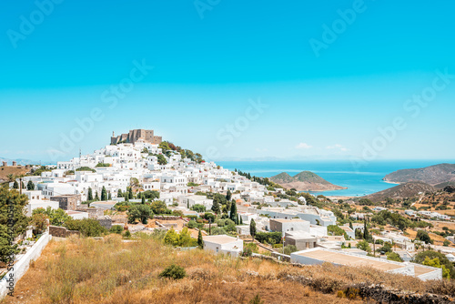Chora, capital town of Patmos Island, Greece