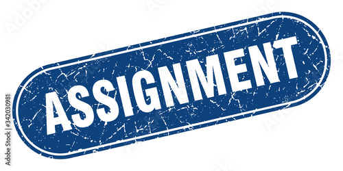 assignment sign. assignment grunge blue stamp. Label