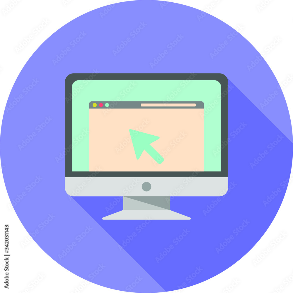 monitor with cursor flat icon on purple background, vector symbol monitor with cursor flat icon on purple background, vector symbol