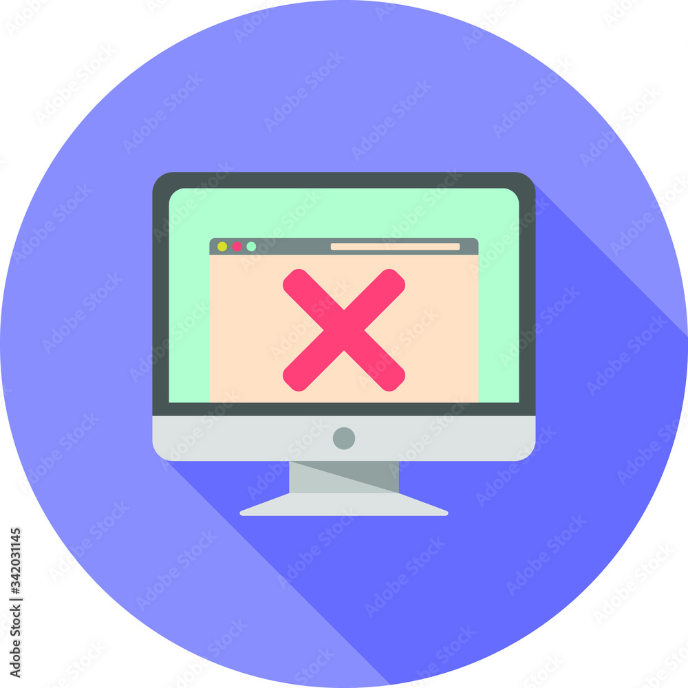 monitor with cross flat icon on purple background, vector symbol monitor with cross flat icon on purple background, vector symbol