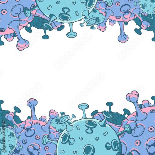 SARS-CoV-2 virion schematic representation. Temlate for card, blank or brochure cover. Painted sketch isolated on white background. EPS10 vector illustration