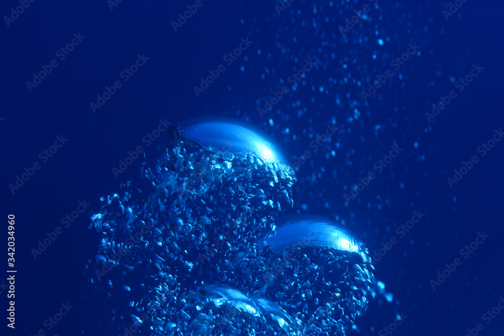 Underwater bubbles in the blue sea, Fethiye / Turkey.
