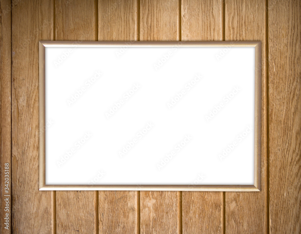 Gold photo frame on brown background of wood, mock up Gold photo frame on brown background of wood, mock up