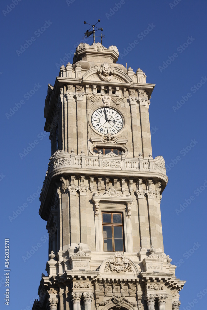 Spring day.Photo of an old clock.The photo was taken in Istanbul.