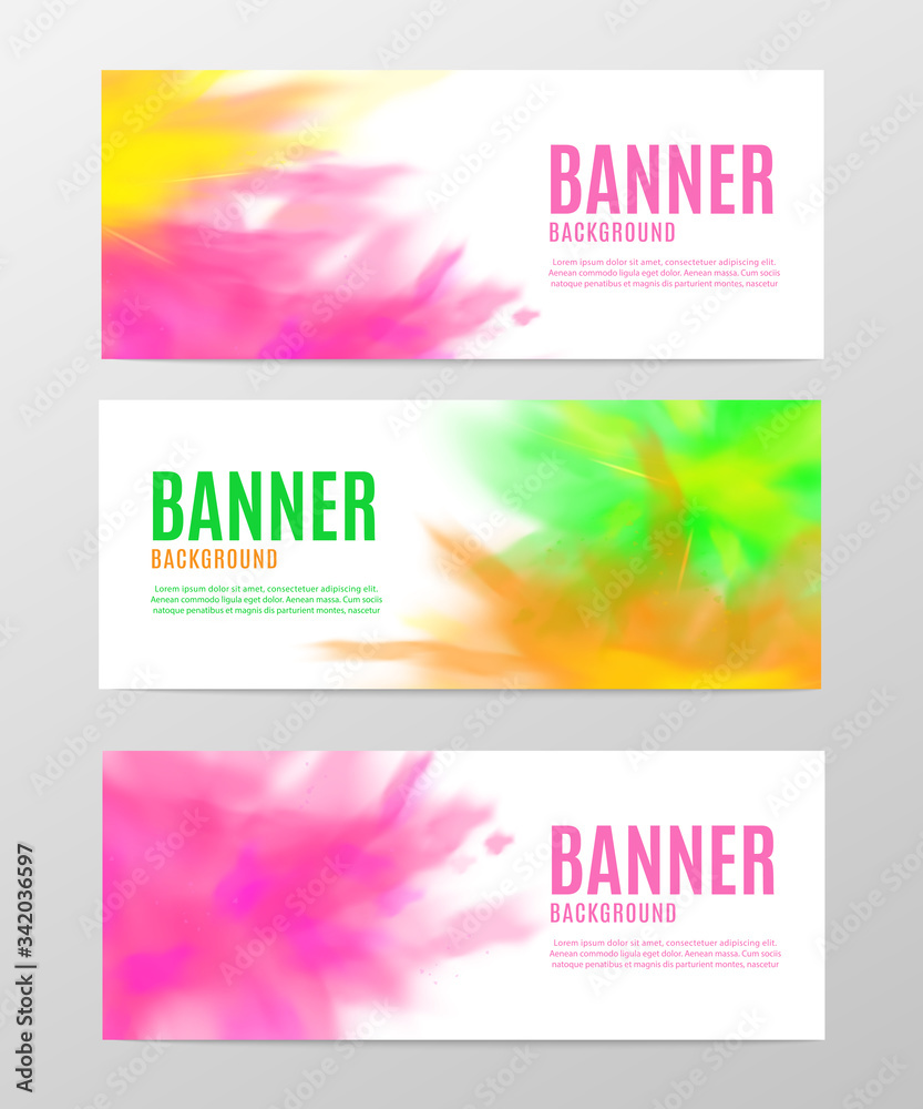 Colorful powder splash banner set on white background