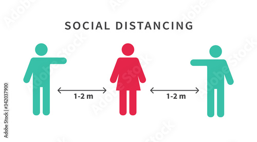 Social distancing icon. Keep the 1-2 meter distance. Avoid crowds. Coronovirus epidemic protective. Vector illustration