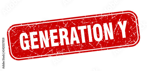 generation y stamp. generation y square grungy red sign