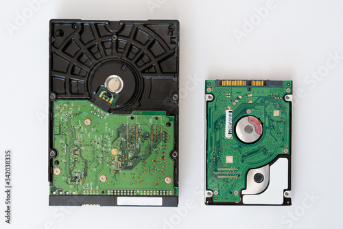 Size comparison of HDD 3.5" and 2.5" hard drives, sata and ide format