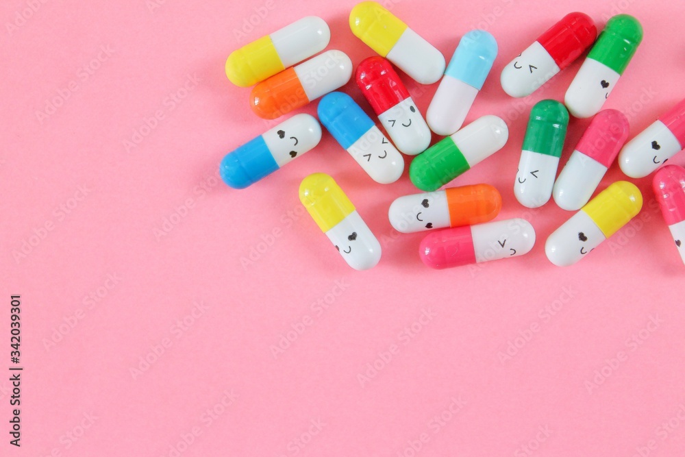 Pills Colorful capsules top view Pills Colorful capsules top view
