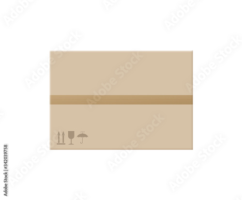Upper view of brown carton box, realistic vector mockup illustration isolated.