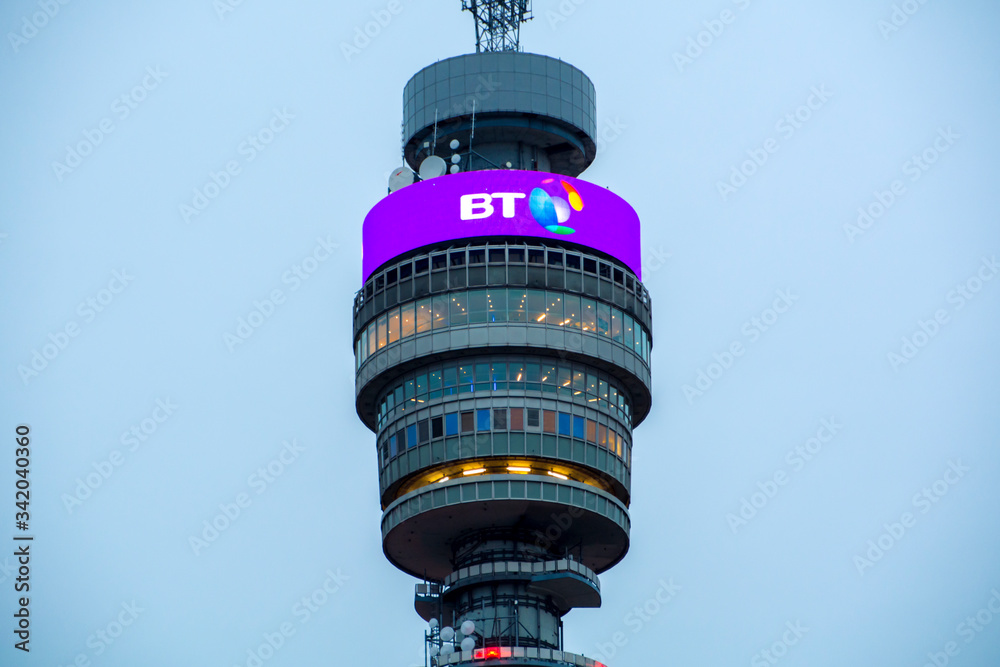 LONDON- The BT Tower, headquarters of British Telecom, a British  multinational telecommunications company Stock Photo | Adobe Stock