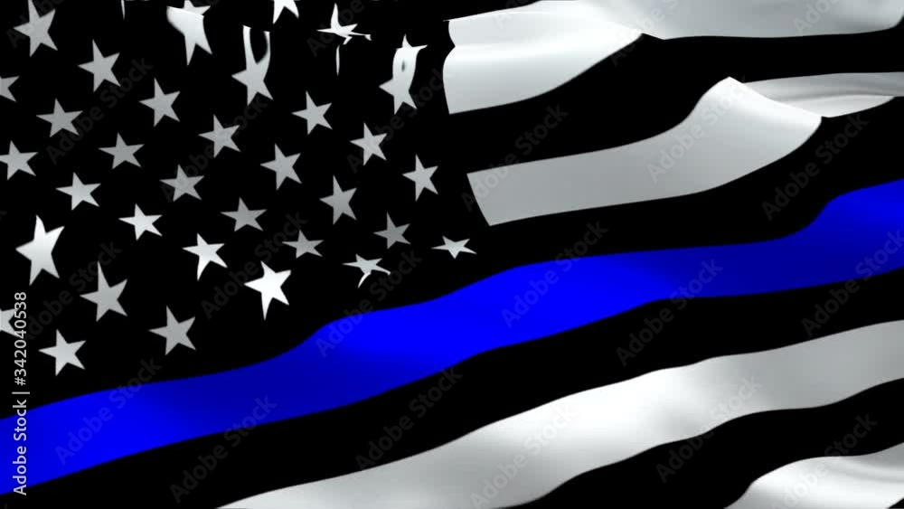 Thin Blue Line police flag Closeup 1080p Full HD 1920X1080. Thin blue line flag law enforcement symbol. American Flag with Thin Blue Line. Grunge Aged Background. Monochrome gamut. Black and white
