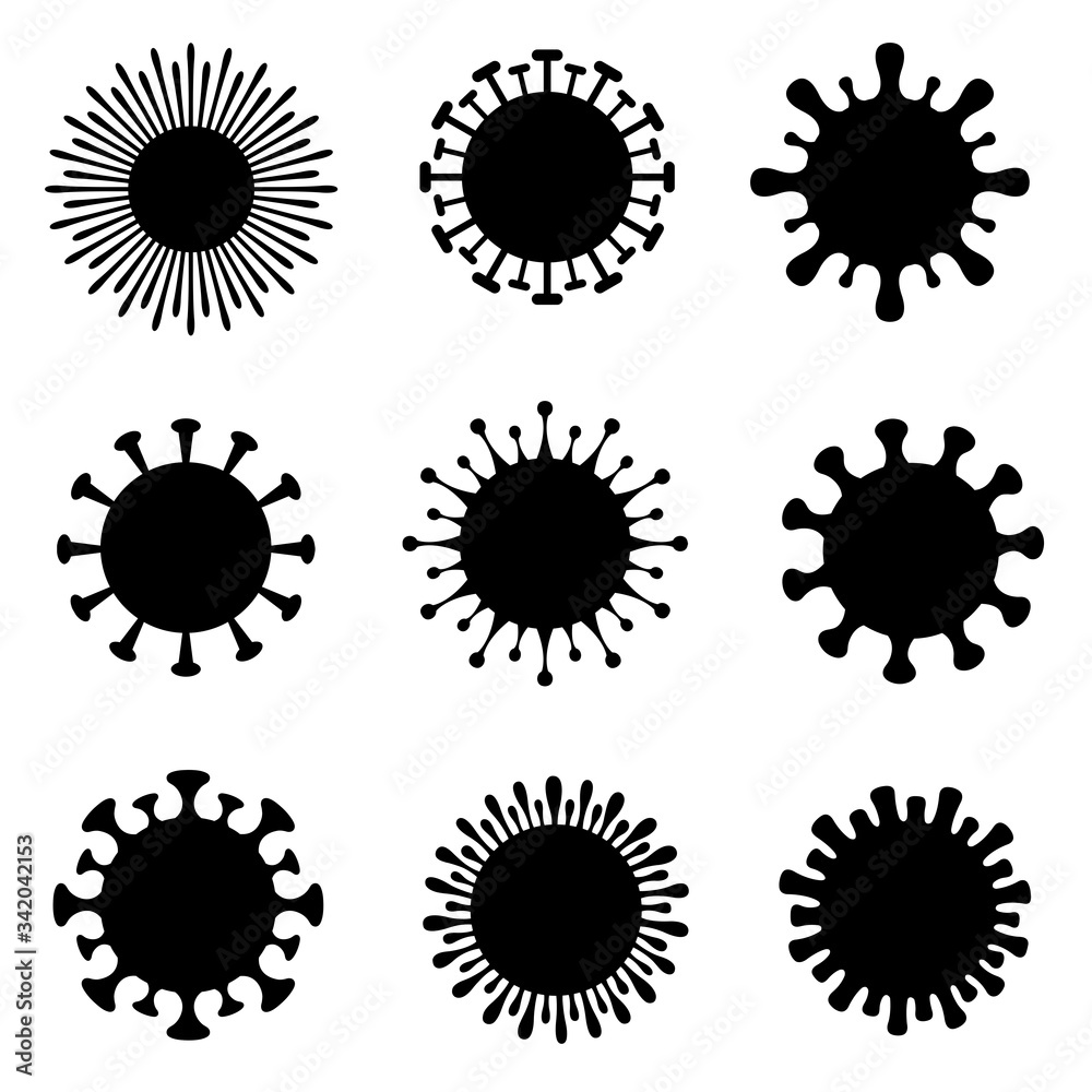 Fototapeta premium Set of different coronavirus cells isolated on white