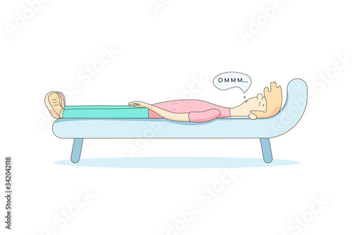 A meditation session. patient on the couch. Mental disorder and treatment of mental health problems. A man utters mantras. vector illustration in a flat style isolated on a white background.