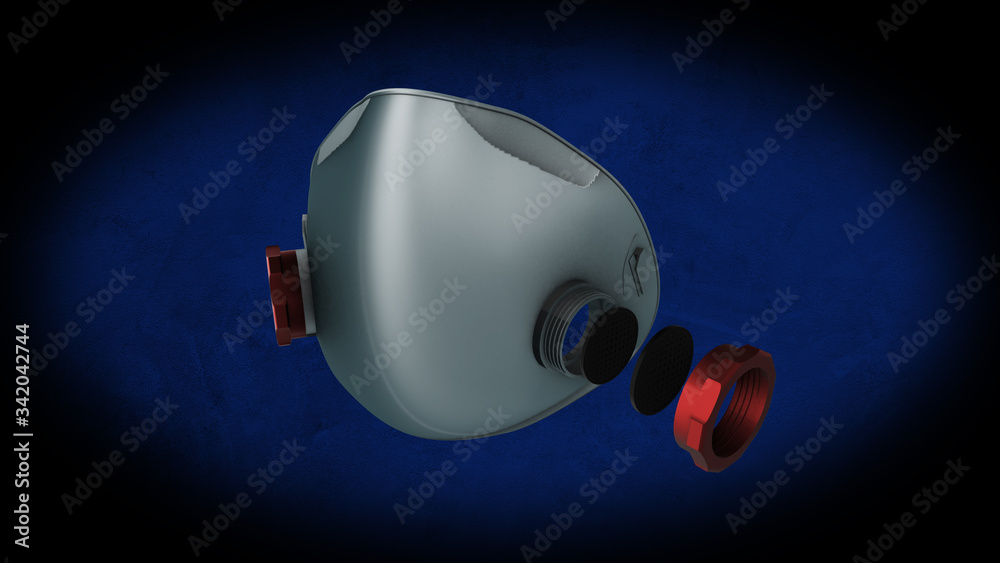 Printable face mask - 3D model illustration in blue background Stock ...