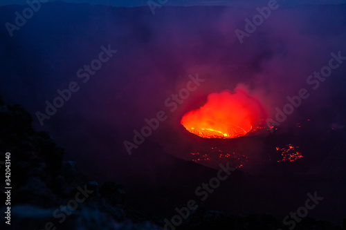 Colorful lava lake in the dark