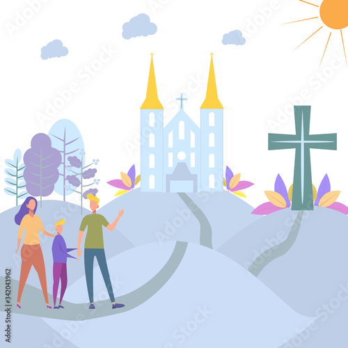God's hands protect the planet. God gives people hope. The Bible, the word of God. Christianity. The growing number of believers. Jesus Christ. Holy places. Bible study concept. Colorful vector