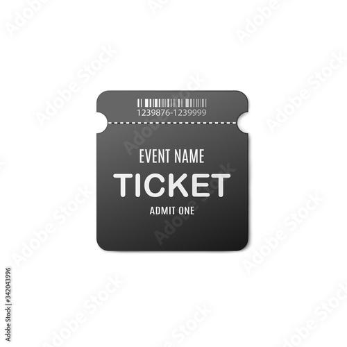 Square black ticket for event admission realistic vector illustration isolated.