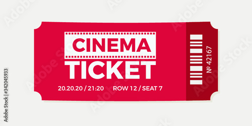 Cinema Ticket icon vector illustration in the flat style, Ticket stub isolated on a background, Retro movie event tickets