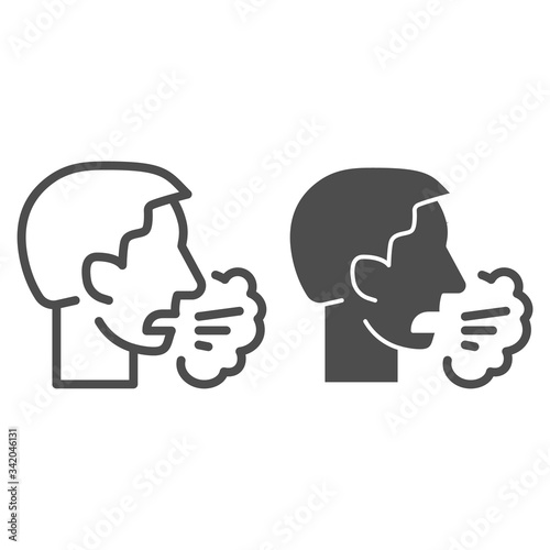 Sneezing or coughing person line and solid icon. Viral infection spread symbol, outline style pictogram on white background. Coronavirus transmission sign for mobile concept and web design. Vector.