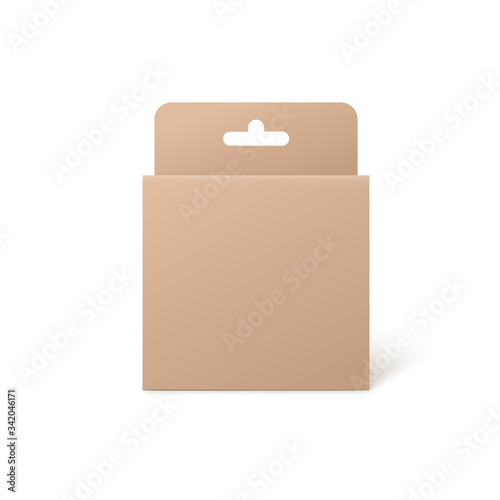 Square cardboard pack box with hang tab - realistic isolated mockup