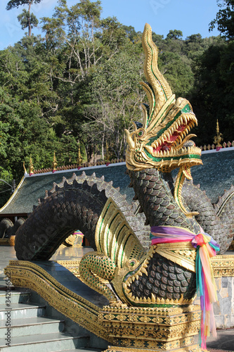 Naga statue in Wat Phra Buddhabart Si Roy, Mae Rim District, Chiangmai province, Northern Thailand. photo