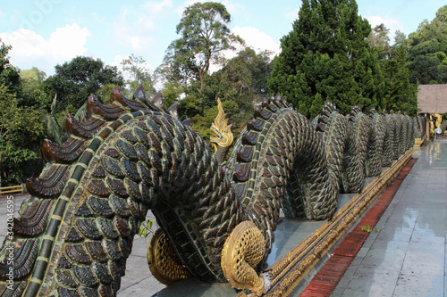 Naga statue in Wat Phra Buddhabart Si Roy, Mae Rim District, Chiangmai province, Northern Thailand. photo