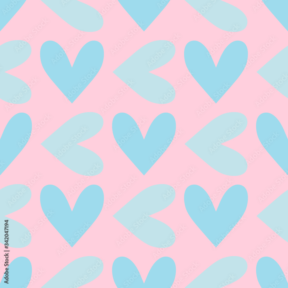 Seamless pattern, blue hearts on a light pink background. Stylish design. Vector illustration. Seamless pattern, blue hearts on a light pink background. Stylish design. Vector illustration.