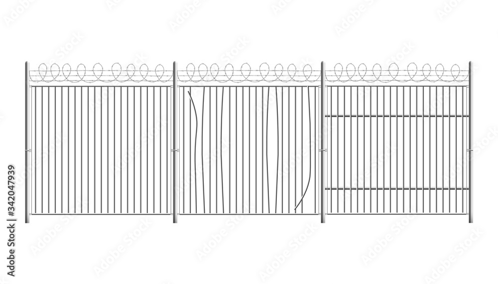 Prison or military, court secure fence realistic vector illustration isolated.