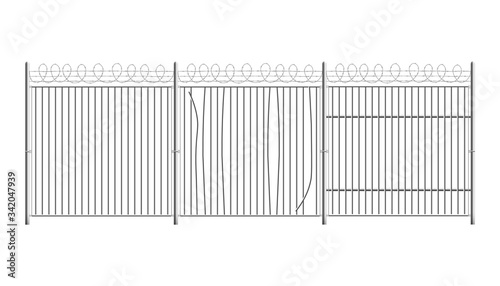 Prison or military, court secure fence realistic vector illustration isolated.