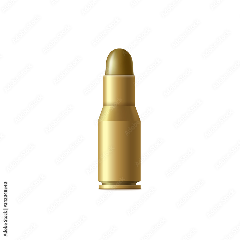 Military rifle bullet from side view isolated on white background Military rifle bullet from side view isolated on white background