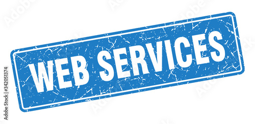 web services stamp. web services vintage blue label. Sign