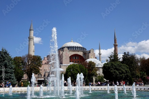 TURKEY - ISTANBUL - HAGIA SOPHIA BEHIND JETS FOUNTAIN photo