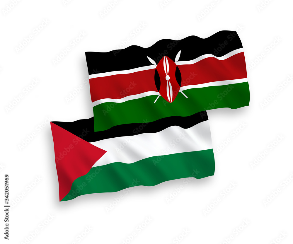 Obraz premium Flags of Palestine and Kenya on a white background