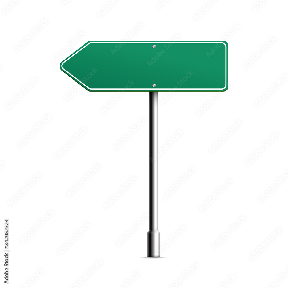 Blank green arrow road sign, realistic vector mockup illustration isolated. Blank green arrow road sign, realistic vector mockup illustration isolated.
