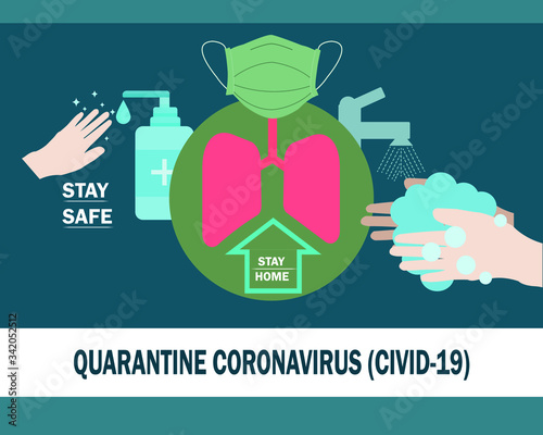 Quarantine stay home stay safe wash your hand prevention covid 19 virus