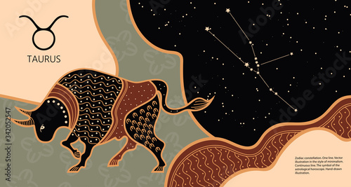 Zodiac background. Constellation Taurus. Horizontal banner. Vector illustration