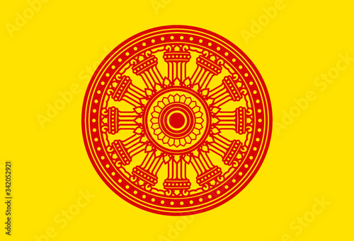 Dharma Wheel, Dharmachakra. Symbol of Buddha's teachings on the path to enlightenment.