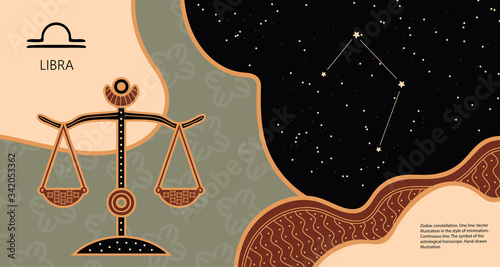 Zodiac background. Constellation Libra. Horizontal banner. Vector illustration