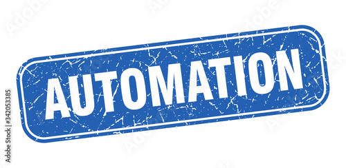 automation stamp. automation square grungy blue sign