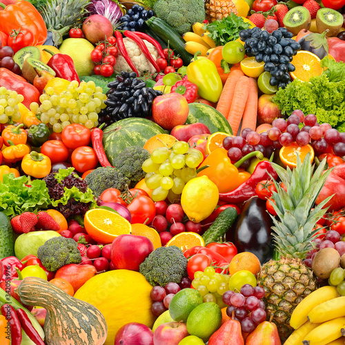 Bright background for backdrop with healthy fruits and vegetables.