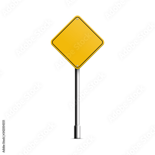 Mockup of yellow rhombus road signboard realistic vector illustration isolated.