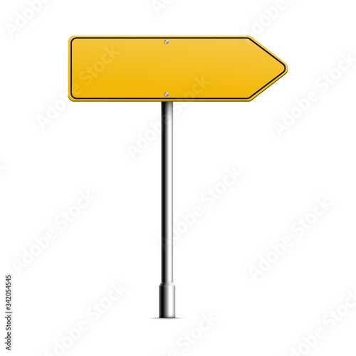 Realistic yellow road sign in arrow shape - blank mockup
