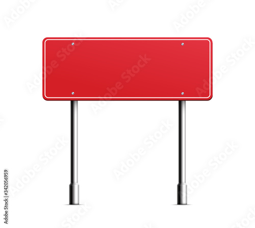 Red rectangle road sign with blank copy space for danger warning