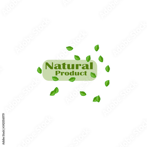 Natural product - flat logo vector with mint leaves isolated.  Organic and vegan food logo