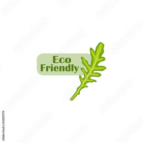  Eco friendly flat logo vector with arugula leaf isolated. Organic and vegan food logo